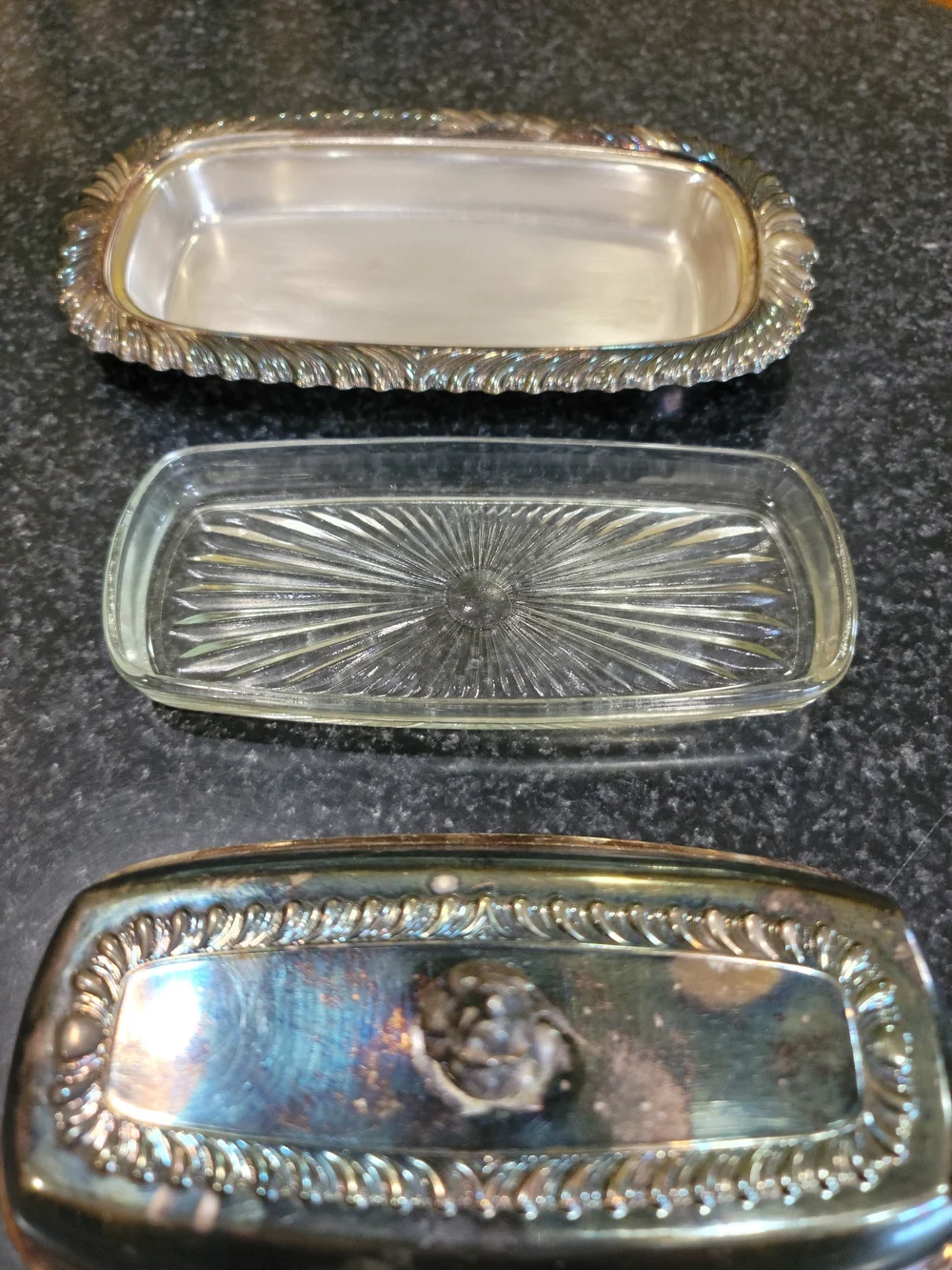 S&W Silverplate Butter Dish with Glass Insert, Rope Edge Pattern Vintage